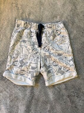 Playful Animal Print Toddler Boy Knit Shorts 3T Cream and Navy Zoo Pattern